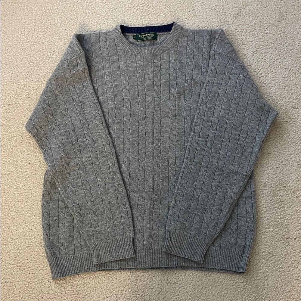 Vintage Greenwich 100% Lambswool Cable Knit Sweater, Size XL